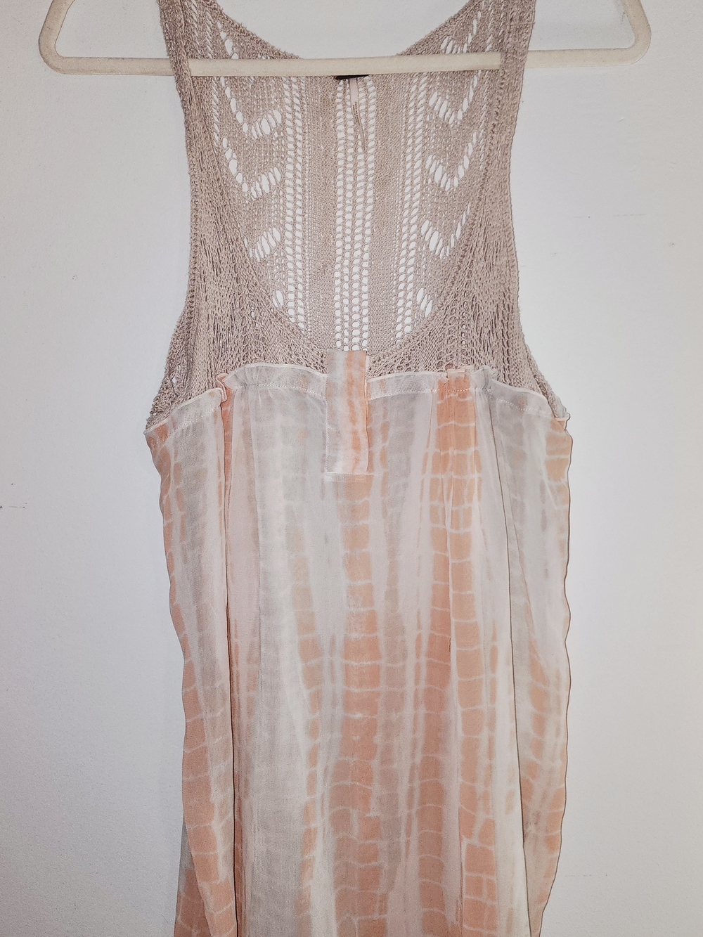 FREE PEOPLE Peach and Cream Tie-Dye Crochet-Back Tank Size Small